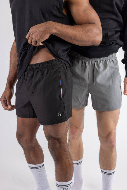 Close up of rainbow gradient pocket detail on Andy Prism Shorts